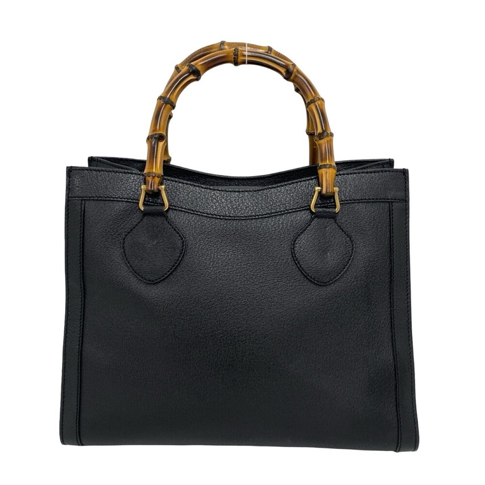 GUCCI Vintage Bamboo Leather Handbag Tote Bag (Old Gucci) - Black 806-8